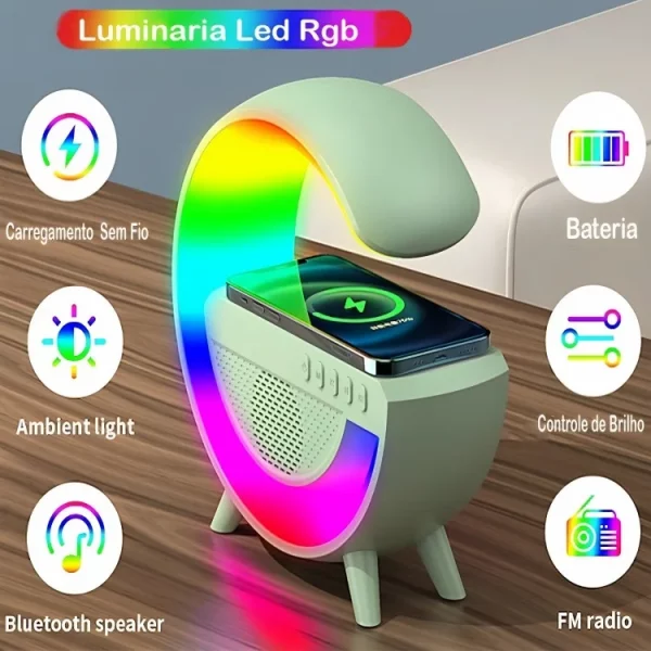 G-Speaker Smart Station - Luminária Bluetooth Inteligente Carregador Sem Fio Alarme Luz RGB - Image 4